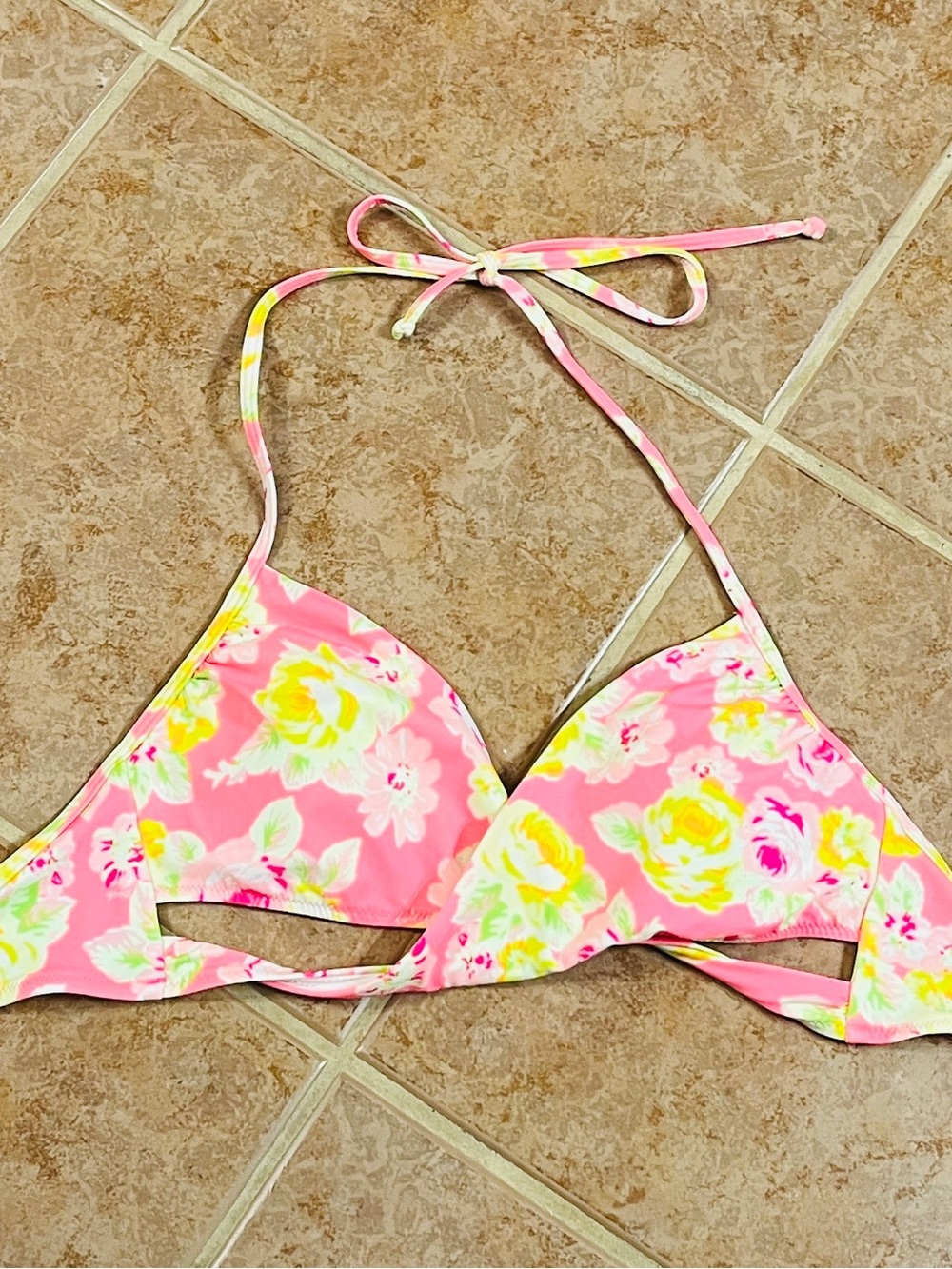 PINK Victoria's Secret Neon Pink Floral Bikini Top Size L